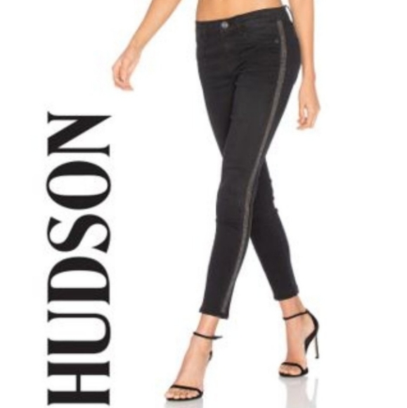 Hudson Jeans Denim - hudson luna super skinny ankle jeans black beaded side stripes size 29